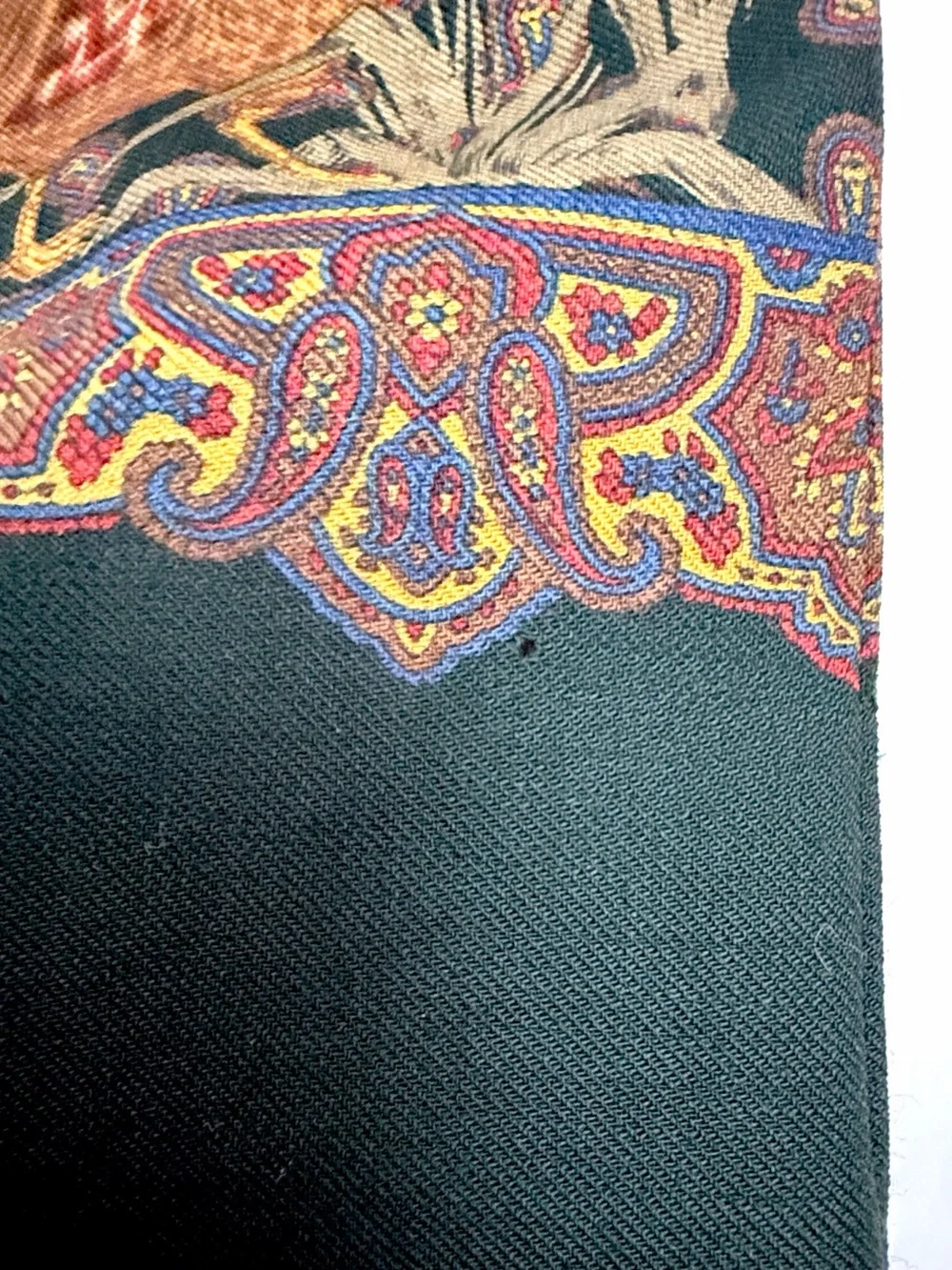 Men's Double Layer Scarf Green Pheasant Duck Paisley Wool  11x53